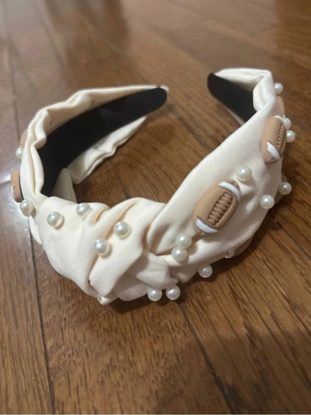 Pearls & Footballs Embellished Knotted Headband